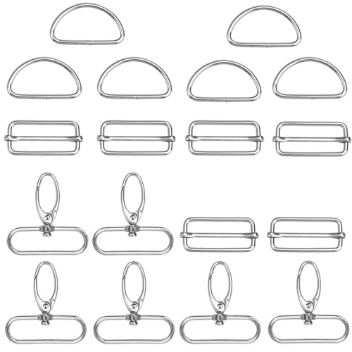 Yuannee Drehgelenk Karabinerhaken Set,18 PCS Taschenringe Set Silber Schiebeschnallen Halterung für Taschengurt 360° Drehbar Karabinerhaken für Taschen DIY Basteln