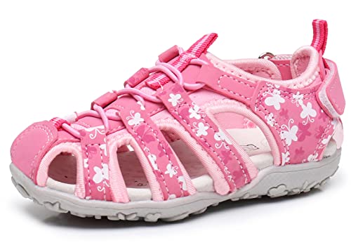 Apakowa Baby Kleine Mädchen Sommer Geschlossene Zehen Athletic & Outdoor Wandern Strandsandalen Sport-Trail-Sandalen für Kinder mit Klettverschluss