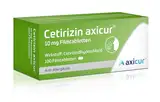 Cetirizin axicur 10 mg Filmtabletten, Linderung von Heuschnupfen und verbundener Beschwerden wie Schwellungen, Rötungen und Juckreiz der Haut, geeignet zur Behandlung ganzjähriger Allergien, 100 St