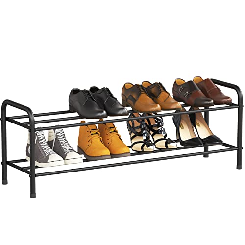 FANHAO Schuhregal, Schuhregale 2 Ebenen Edelstahl, Schuh-Organizer für bis zu 9-12 Paar Schuhe, Schuh Regal für Wohnzimmer, Garderobe und Flur, 80 x 26.2 x 33.5 cm (Matt-schwarz)