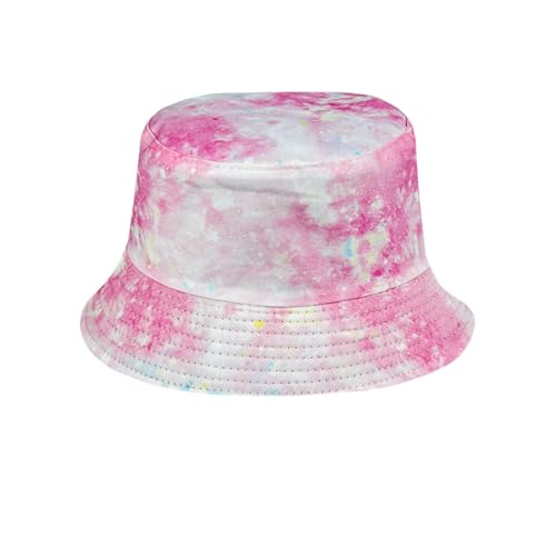 LERTREEUK Beidseitig tragbare Eimerhüte Tie-Dye-Fischerhut Sonnenhut Unisex Strand Sommerhut (DE/NL/SE/PL, Alphanumerisch, L, XL, rosa)