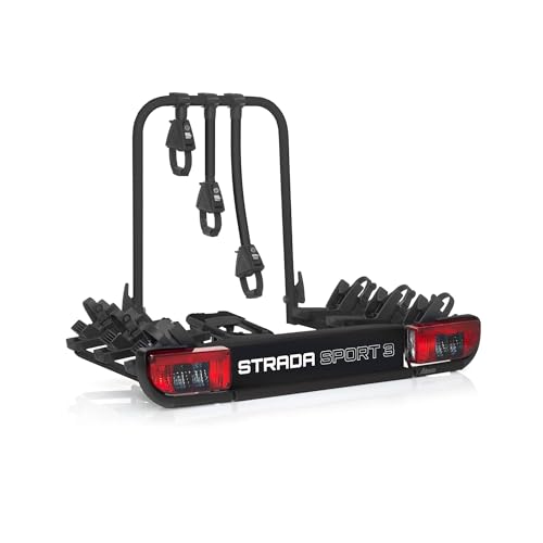 Atera 022695 PKW Fahrradträger Strada Sport 3, Auto-Kupplungsträger mit Leuchten - für 3 Fahrräder - Black Edition
