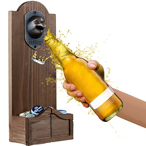 ZONSUSE Flaschenöffner Wand,Holz Bieröffner Lustig,Flaschenöffner mit Auffangbehälter,Sinnvolle Geschenke Bierzubehör Bar Deko für Männer Papa Brüder Ehemänner Geburtstage Feste(Adlerkopf)