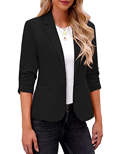 Roskiky Blazer Damen Elegant Blazer Für Damen Jacke Schwarz Damen Damen Blazer Sportlich Damen Jacke Sommer Leicht Kurzmantel Damen Übergang Schwarz XL