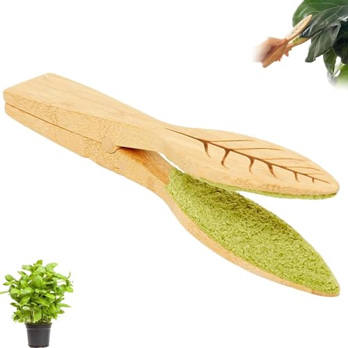 JJKTO Leaf Cleaning Tongs,Plant Lint Leaf Cleaner Tongs ，Leaf-Shaped Cleaning Brush with Wood Handle,Cleaning Clips,Leaf Wipes for Indoor Plants,Leaf Cleaning Pliers Plant Dust Remo