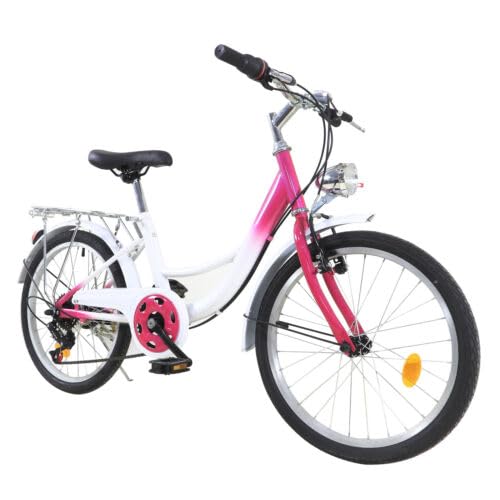 Fliuyr Kinderfahrrad 20 Zoll 6 Speichen,Ballett Fahrrad,Einstellbare Geschwindigkeit&Höhe,V-Brake Bremsen, Jugendrad mit Vordere,Hintere Schutzbleche und Vorderes Licht,Kinder Fahrrad für Mädchen