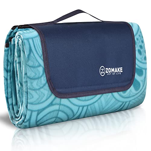 ZOMAKE Picknickdecke Wasserdicht 200x200,Isoliert Picknick Decke Strandmatte Waschbar mit Alubeschichtung für Camping,Garten - XXL Picnic Blanket mit Tragegriff, (Pfauenblau)