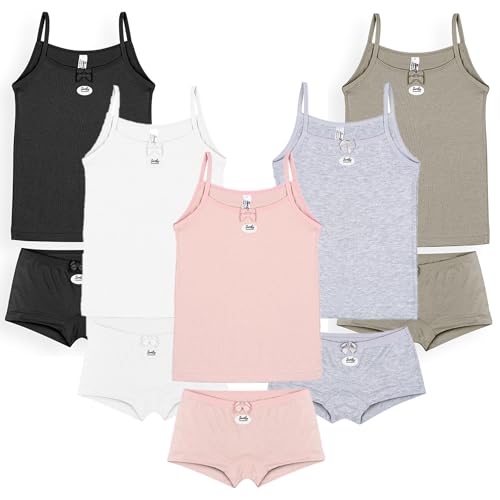 SAMILY Unterhemden Unterhosen Mädchen Set 10er Pack Baumwolle Unterwäsche Tanktop Boxershorts Slips Spaghettiträger (Spaghettiträger-Boxer, 146-152)