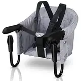 Vigevee Tischsitz Faltbar Babysitz,Baby Hochstuhl Sitzerhöhung,Baby Tischsitz Stuhlsitz für zu Hause und Unterwegs mit Transporttasche,Belastbar bis 18 kg(Grau)