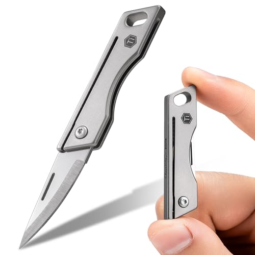 KeyUnity KK06 Mini-EDC-Taschenmesser, kleines Titan-Klappmesser mit integriertem Schlüsselloch für den täglichen Gebrauch