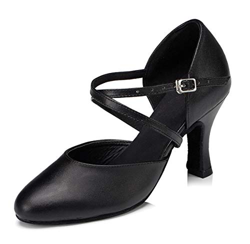 Minitoo Damen Kreuz Leder Gitarrengurt Latin Salsa Ballroom Dance Schuhe, Schwarz - Black-8cm Heel - Größe: 39 / 6 UK