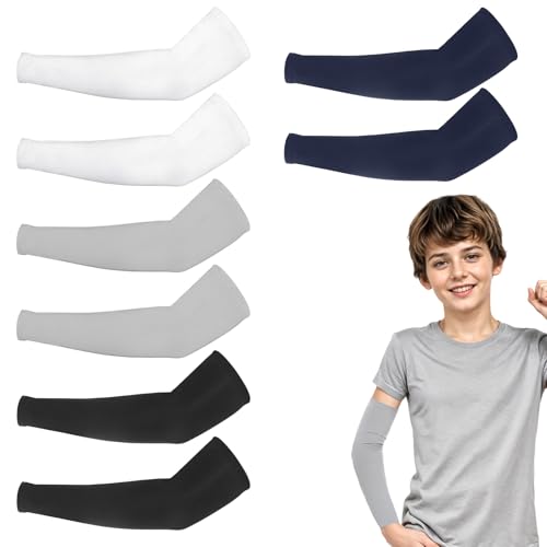Ouligay 4 Paar Kinder Arm Sleeve Ärmlinge Ärmel UV Sonnenschutz Armstulpen Kinder UPF 50+ Gaming Sommer Armsleeve Kühlung Armlinge für Mädchen Jungen Volleyball Basketball Fußball Golf