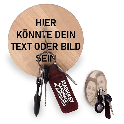 MAGKEY Magnetischer Schlüsselhalter aus Holz | Personalisierbar mit Gravur | [‎12 x 12 x 1,5] Schlüsselaufbewahrung - Schlüsselbrett - Keyholder (12cm Bild)