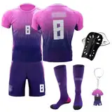 Kogmaworn Fußballtrikot für Kinder, Nr.8 Fußball Trikot Sets für Kinder, Herren Jungen Fussball Jersey Football Trikots Set mit Knieschützer und Schlüsselanhänger, Fußball Trikot Sets Kinder