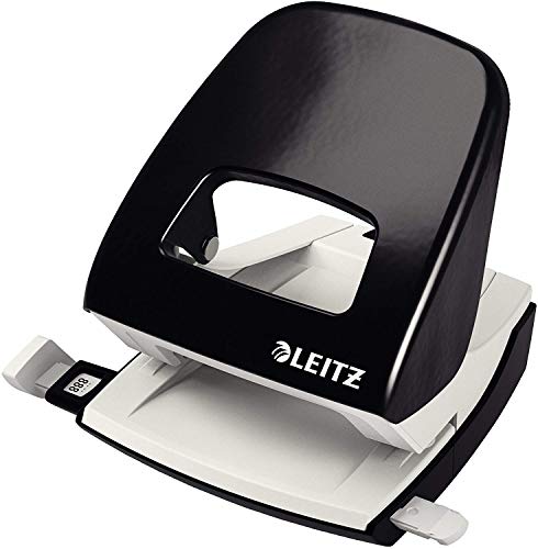 Leitz Büro Locher aus Metall, Für 30 Blatt, Anschlagschiene mit Formatangaben, Die Nummer 1 am Markt, Ergonomisches Design, schwarz, 50080095