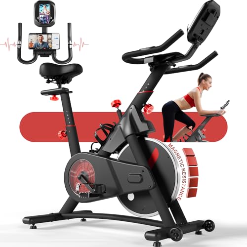 Devoko Heimtrainer Fahrrad mit Stufenlosem Magnetwiderstand, Leises Hometrainer Fahrrad mit LCD-Monitor und ipad-Ständer und Becherhalter, Kardio Training Spinning Bike Indoor, 150 kg Belastbar