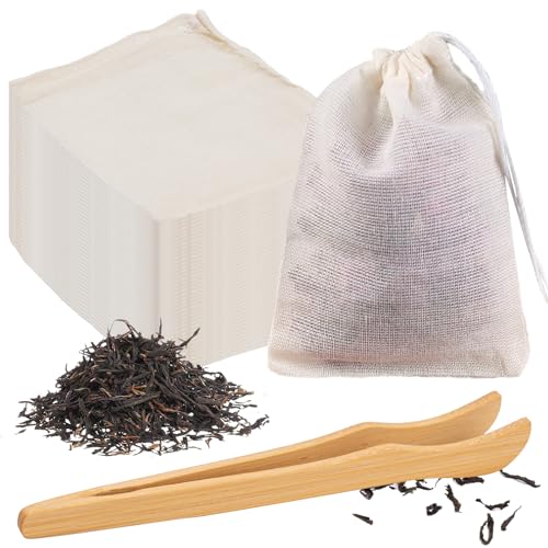 Gewürzsäckchen zum Kochen, 50 Stück 6 X 8cm Baumwoll Musselin Beutel mit Kordelzug Säckchen Stoffbeute für Tee, Kaffee, Filter, Gewürze