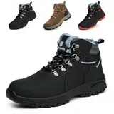 Bawalon Warm Gefüttert Arbeitsschuhe Herren Winter Wasserdicht Sicherheitsschuhe Damen S3 Arbeitsstiefel mit Stahlkappe rutschfest Schutzschuhe Schwarz 43 EU