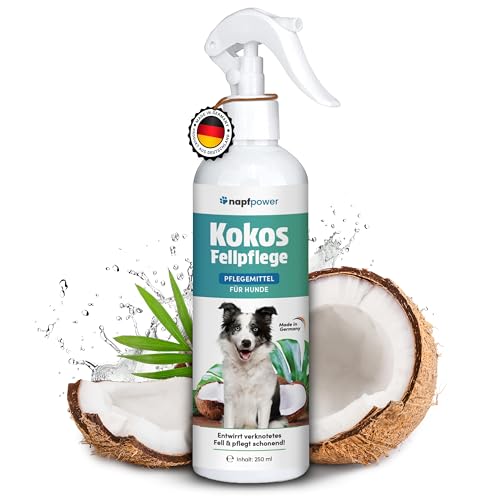 napfpower Fellpflege Hund mit Kokosduft (250 ml) – Entfilzungsspray & Fellglanzspray für einfache Kämmbarkeit – Fellspray für EIN staubfreies Hundefell - Entwirrt verknotetes Fell & pflegt sanft