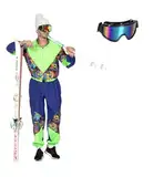 MIMIKRY 80er Jahre Graffiti Retro Ski-Anzug Herren-Kostüm inkl. Brille Overall Einteiler Trash Bad Taste Apres Ski, Größe:3XL-64/66