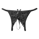 Lange Unterwäsche Damen Einteiler Crotch Lace Transparent Tanga Höschen Shorts Unterwäsche (Black, L)