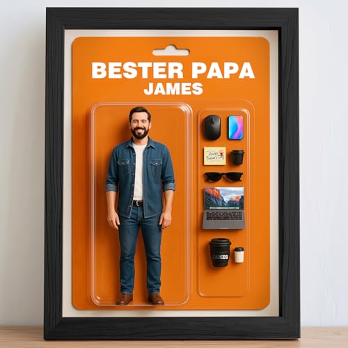 VEELU Vatertagsgeschenk für Papa - Personalisierte Action Figuren Bilderrahmen mit Foto & Text - Fotogeschenke für Männer - Papa Geschenk zum Vatertag Geburtstag - Geschenk Vatertag mit Bild