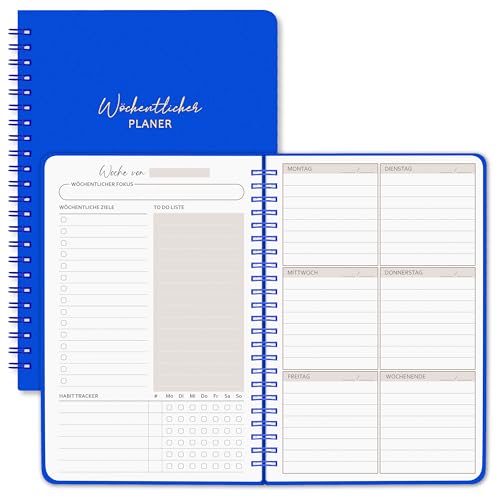 BIROYAL Undatierter Wochenplaner | Terminplaner A5 | wöchentlicher Terminkalender mit To-Do-Liste, großem Notizfeld | 52 Blatt Terminplaner auf Deutsch Ringbuch mit Hardcover
