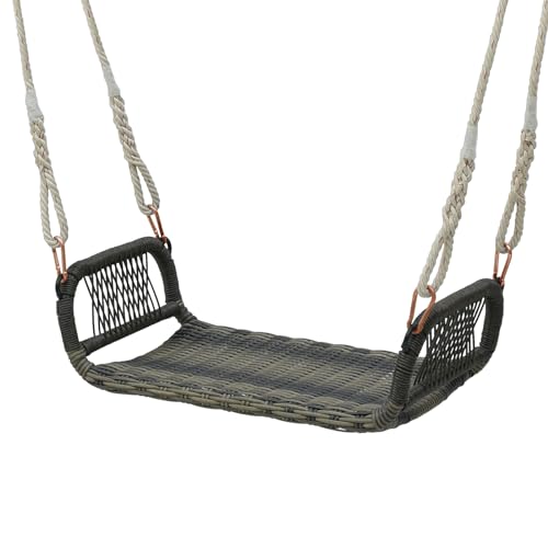 LIFEZEAL Outdoor Schaukel, hängeschaukel aus PE-Rattan & Metall, Hängesitz mit Armlehnen, Gartenschaukel mit 2 Seilen für Veranda, Baum, bis zu 180 kg