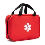 Jipemtra Red First Aid Bag Empty Travel Rescue Pouch First Responder Storage Compact Survival Medicine Bag for Car Home Office Kitchen Sport Outdoors (Red qz)