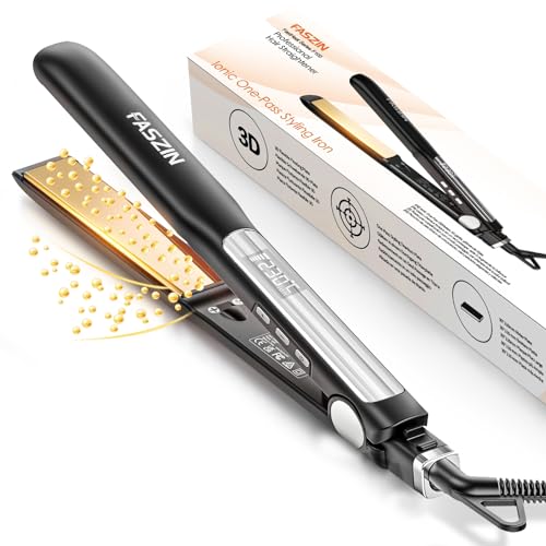 Faszin Haarglätter mit Platten aus glattem Titan, Glätteisen mit negativen Ionen, 20S schnelles Aufheizen, LCD-Display, Universalspannung, 2-in-1-Glätteisen, Lockenstab (schwarz)