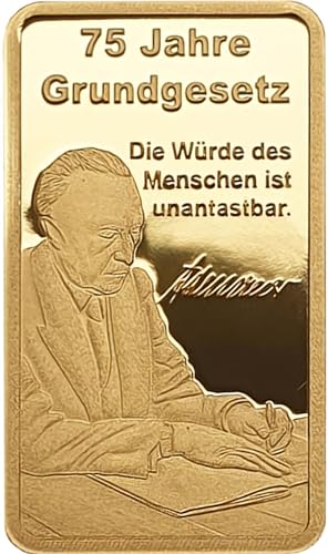 DEUTSCHER MÜNZEXPRESS 75 Jahre Grundgesetz | Konrad Adenauer | Feingoldbarren | Mehrwertsteuerfrei | Sicher in edler Kapsel verpackt | Mit Echtheitszertifikat