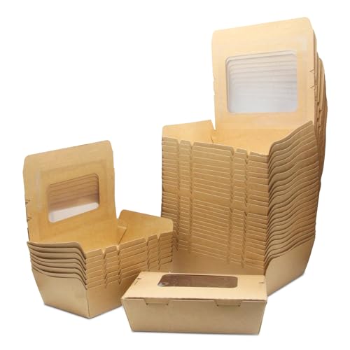 La Llareta 50 Stücke Kraftpapier Lunchbox 700ml/24oz, Kraftkarton Snackboxen, Take Away Box, mit Fenster, Öl und Wasserdicht, für Sandwich, Käsekuchen, Burger