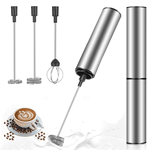 MOSUO Elektrischer Milchaufschäumer, wiederaufladbar, USB und Mini-Handmixer mit Doppel-Schneebesen, Mixer aus Edelstahl für Kaffee, Creme, Cappuccino, Latte, Cocktails, Saft