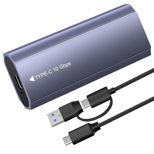 M.2 NVMe SSD Gehäuse(NVMe & SATA) 10 Gbps USB3.2/ USB3.1 Gen2 m2 SSD Gehäuse with 2-in-1 Cable Werkzeuglos, USB Adapter für PCIe M-Key/M+B Key in 2280/2242/2230/2260, Aluminium Grey Enclosure
