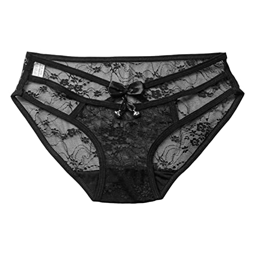 Transparente Unterwäsche Damen Häkeln Spitze Up Panty Thongs G String Dessous Unterwäsche Unterwäsche Damen Bio (Black, L)