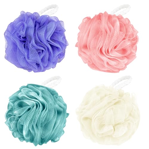 JENWUN Badeschwamm, Dusch-Luffa-Kugeln, 70g, Duschschwamm, weich, langlebig, extra große Netzbälle, 4 Stück, einfarbig, Bade-Luffa-Schwamm, Körper-Rückenwäscher, voll schäumende Reinigung