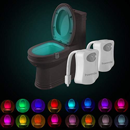 Powerole 2 Stück Toilette Licht WC-Nachtlicht, PIR-Bewegungssensor Lichtsensor, wasserdicht LED-Waschraum, 16 Fabre Beleuchtung Nachtlicht, batteriebetrieben, für Kinder Badezimmer Hause