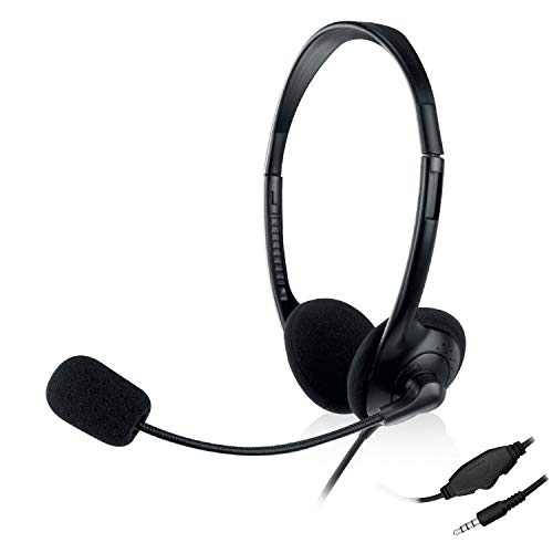 EWENT EW3567 Headset mit Mikrofon für Laptop PC iPhone Samsung Smartphone PS4 New X-Box Tablet PC iPad iPod MP3 4 Pin 3.5mm Jack für Kopfhörer und Mikrofon