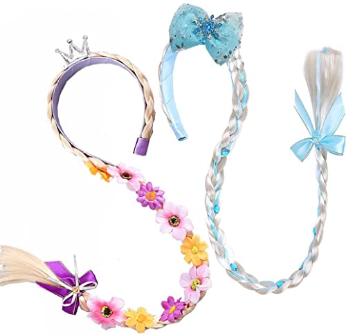 Mädchen Perücken Haarseil, 2 Pcs Haarreif Prinzessin Zopf, Langhaar Perücke Zöpfe für Mädchen, kinder perücken für mädchen, Kindergeburtstagsparty Geschenke und Cosplay (F)