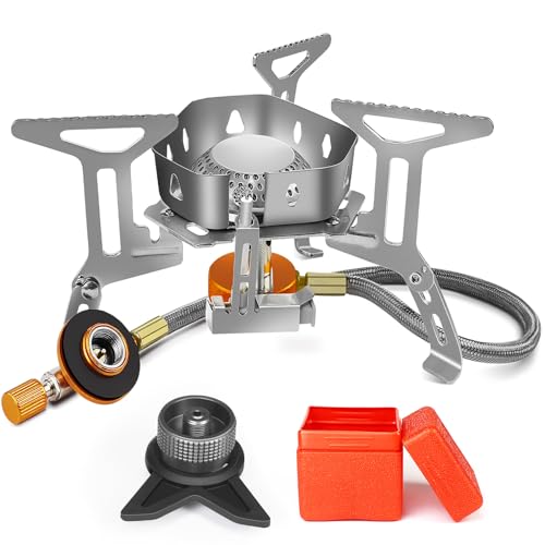 AUTOPkio Campingkocher 3500W, Winddicht Gas Campingkocher mit Piezozündung Faltbar Gaskocher Gasbrenner mit Adapter Gasherd für Outdoor Picknick Trekking Hiking Wandern