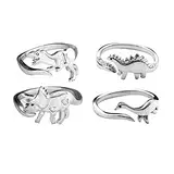 chengxun Verstellbarer Dinosaurierring für Damen und Mädchen, offener Ring, Schmuck, Freunde, Geschenk, 4 Stück, Metall