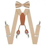 jerbro Hosenträger mit Fliege Set für Kinder Jungen Mädchen Körpergröße ca 1-8 Jahre Geburtstagsfeier Party Tägliches Tragen Kostüm Zubehör (beige)