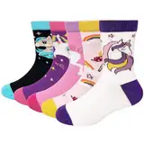 ZFSOCK Kindersocken Socken Kinder Mädchen : Nahtlose Bunte Sneaker Socken aus Baumwolle Lustige Motiv Karikatur Tiere Einhorn Weihnachten Geschenkideen 5 Paare 31-34