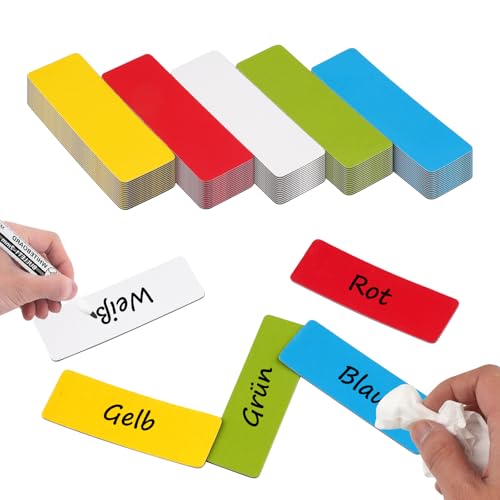 80 Stück Magnetstreifen Beschreibbar, 60x20mm Magnetschilder zum Beschriften, Abwischbare Magnete Beschreibbar, 5 Farben Beschreibbare Magnetetiketten für Whiteboard, Magnettafel, Kühlschrank
