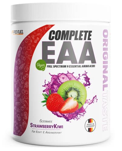 EAA Pulver 500g ERDBEERE KIWI - 12.500mg essentielle Aminosäuren - unglaublich lecker & erfrischend - COMPLETE EAA mit allen 9 EAAs inkl. Histidin - EAA vegan Aminosäuren Pulver - Amino Workout Drink