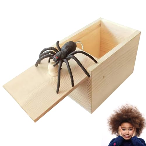 Spinne,Prank,Spinnen Spielzeug Box Holz,Scherzartikel für Halloween Streich,Erwachsene Kinder,Plastik Schwarze Realistische,Springendes Geschenkboxen,Gift Halloween-Spielzeug Gummispinne Spinnenbox