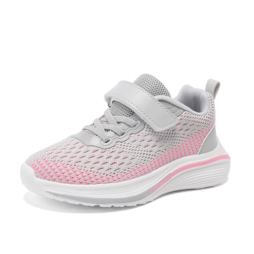 Tysulr Mädchen Turnschuhe Hallenschuhe Kinder Turnschuhe Für Jungen Sportschuhe Mädchen Kinderschuhe Atmungsaktiv Laufschuhe Sneaker Grau 28EU