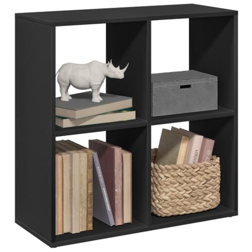 ULUYYUC Raumteiler-Bücherregal Schwarz 69,5x29x69,5 cm Holzwerkstoff Modernes Design 4 Würfelfächer Stauraum Regalschrank für Wohnzimmer Büro Schlafzimmer