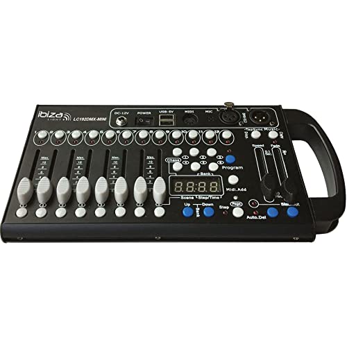 Ibiza - LC192DMX-MINI - 192-Kanal-DMX-Controller mit 12 Scannern zu je 16 Kanälen - Rackfähig 19" - Schwarz