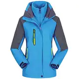 Damen 3-in-1 Jacke Wasserdicht Fleece Gefüttert Kapuzenmantel für Winter Outdoor Ski Sports Wasserdicht Winddicht Atmungsaktiv Winterjacke mit Kapuze Abnehmbare Outdoor Jacke (3XL, Himmelblau)